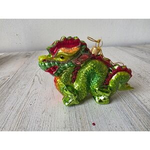 Vintage Pier 1 Glass dragon glitter ornament Xmas tree